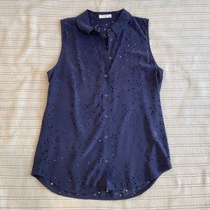 Equipment Navy Blue Star Cutout Button Down - M